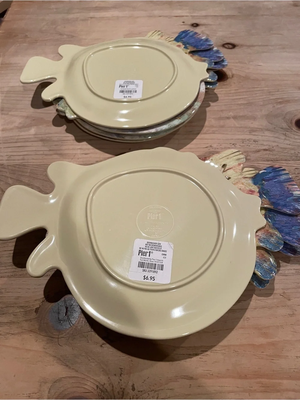NWT Pier 1 set (10) Colorful puffer fish melamine plates appetizer salad sushi